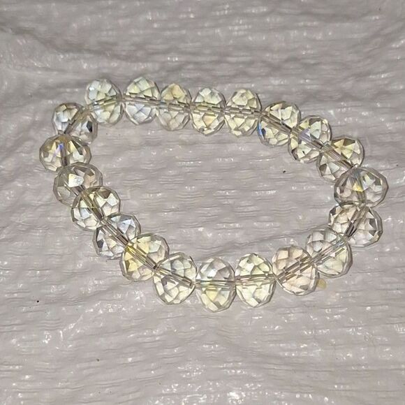 A Vintage Women's Stretch Bracelet Faceted Crystal Glass Elegant Eveningwear - Picture 8 of 8